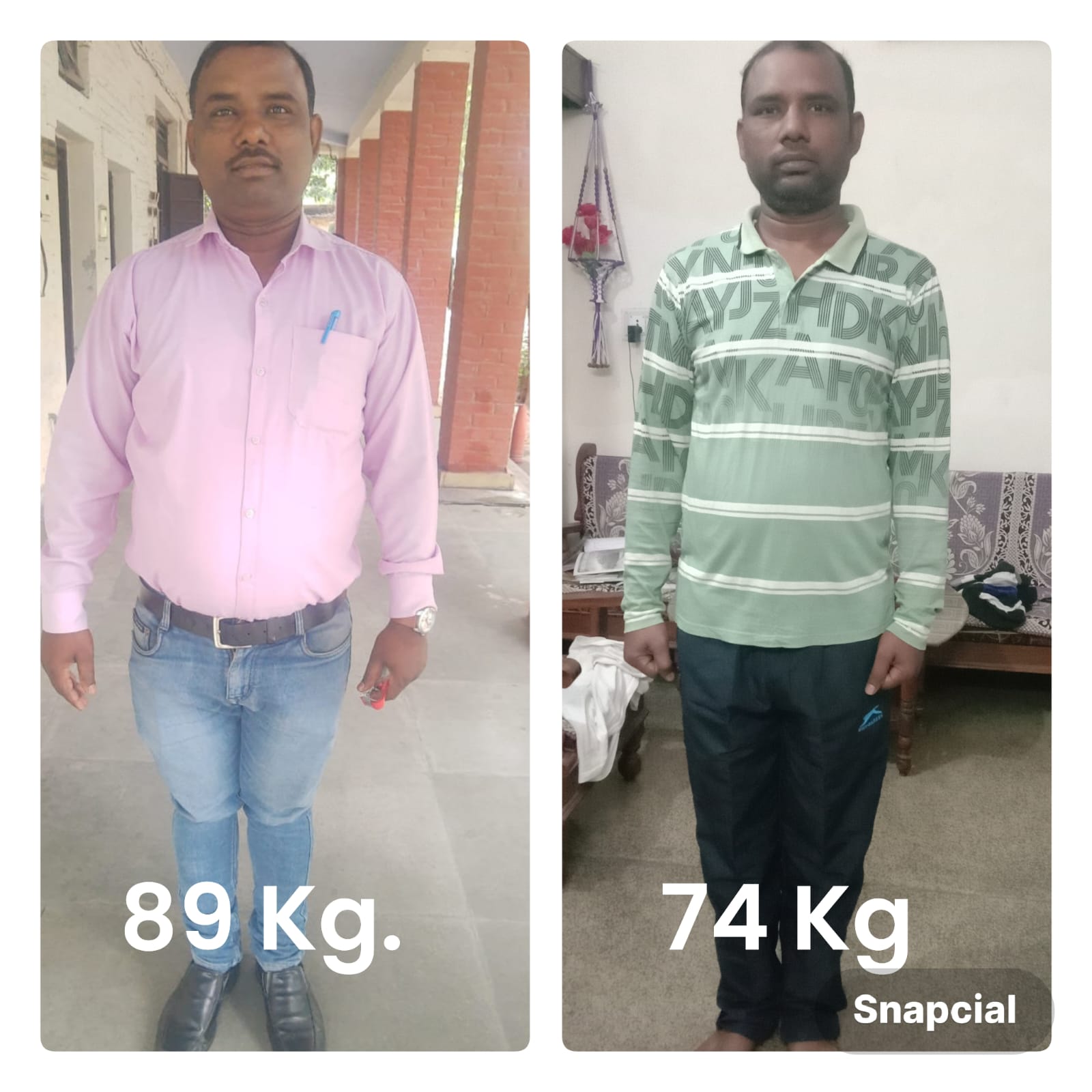 Client transformation from 89 kg to 74 kg