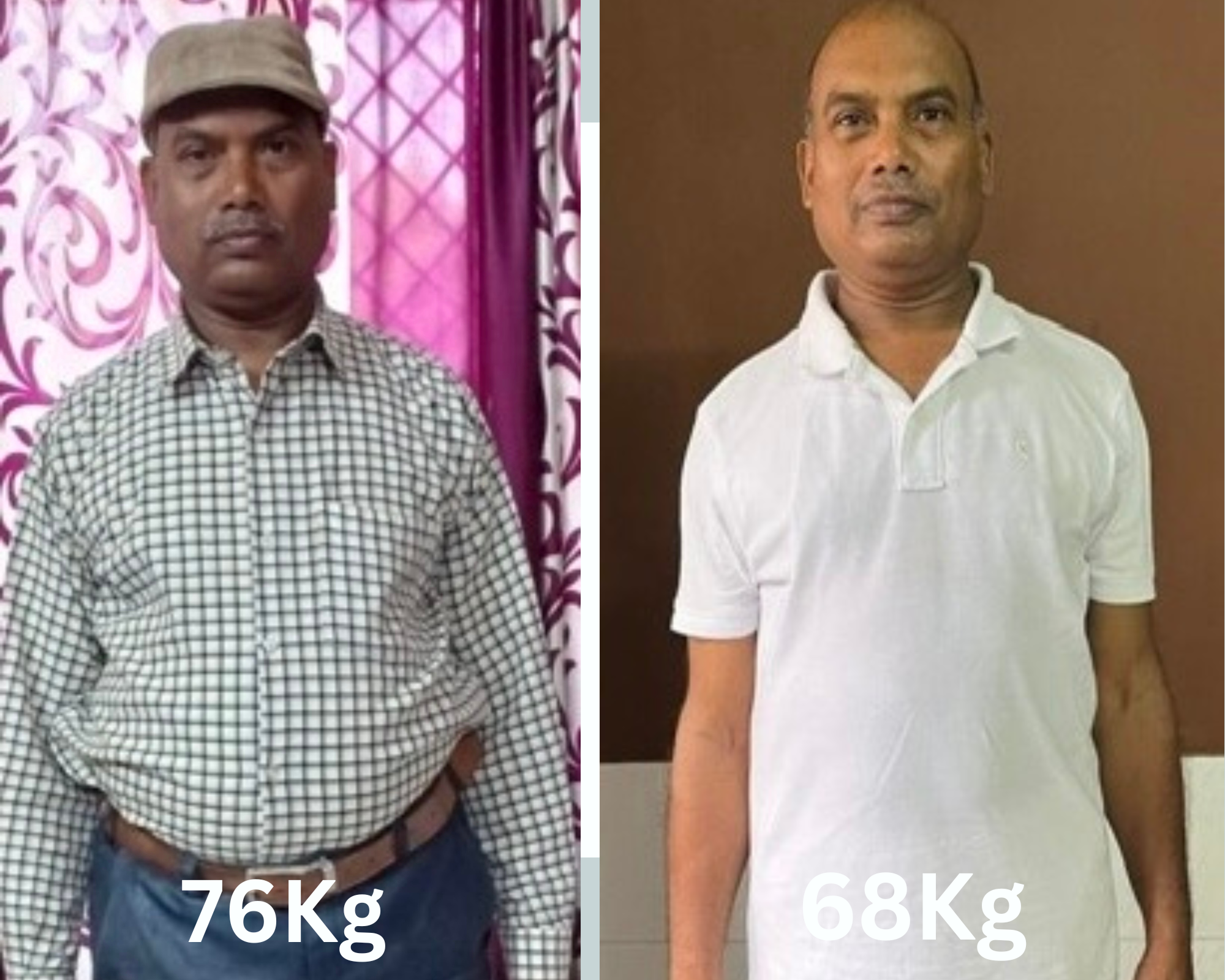 Client transformation from 76 kg to 68 kg
